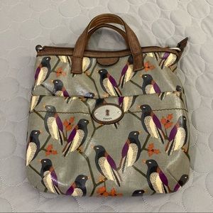 Fossil key bag bird print grey purse with crossbody straps